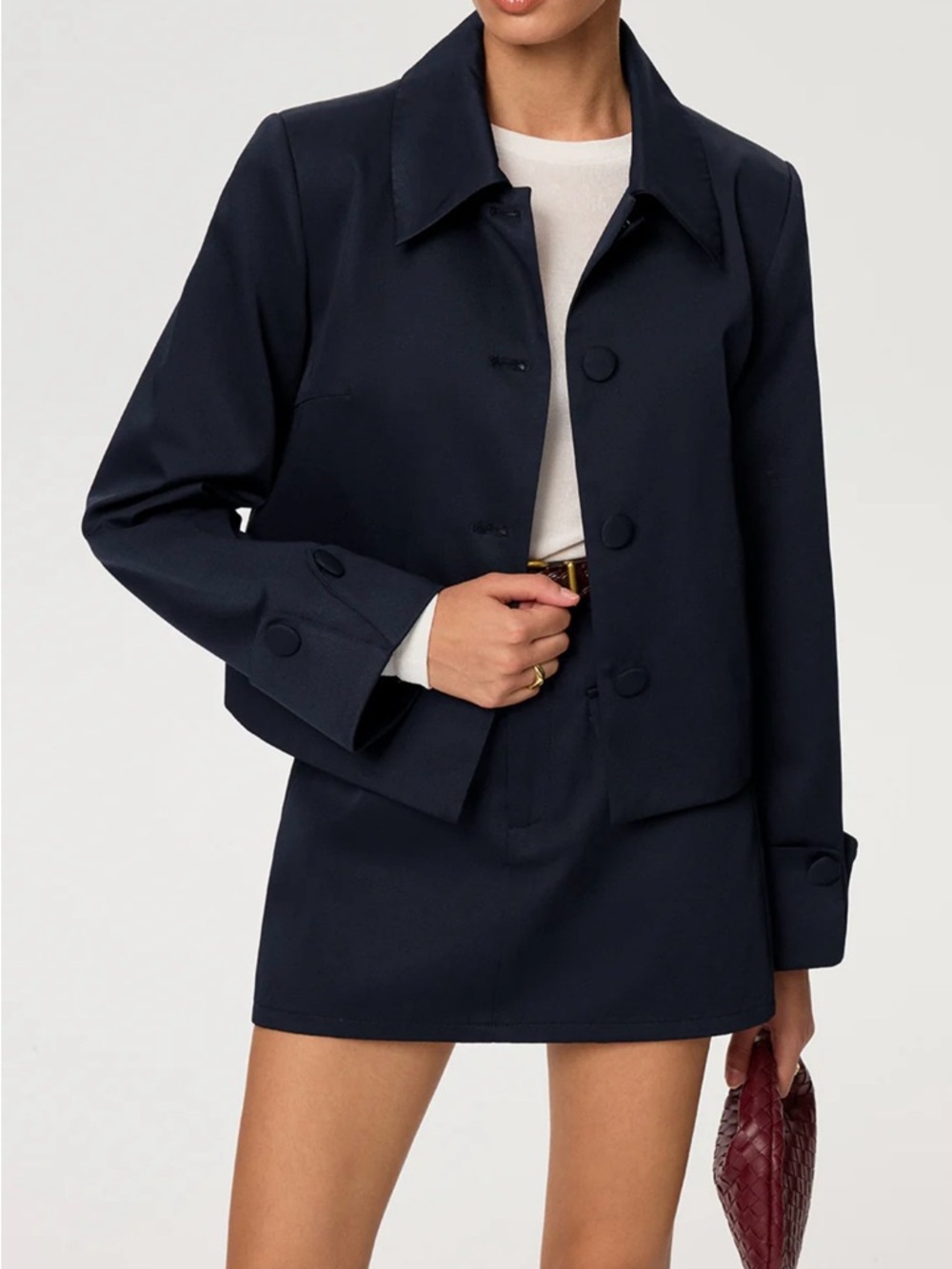Commense Navy Collared Jacket with Skirt Set and black lining shorts